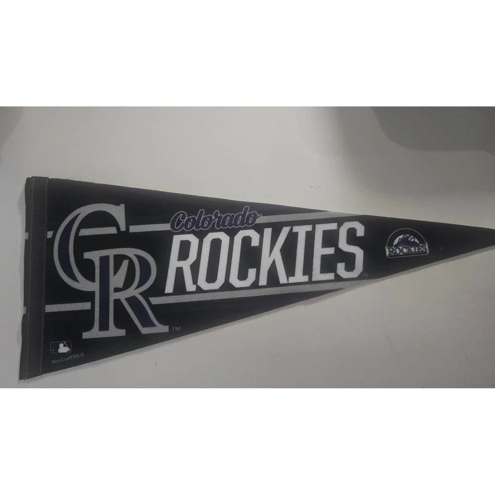 WinCraft Colorado Rockies MLB Pennant Black Felt Baseball Wall Decor Logo 12x30